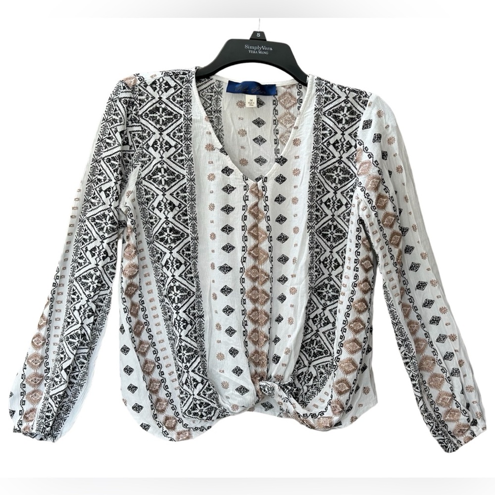 Purple Rain by Francesca’s Knot Front Aztec Boho Print Long Sleeve Top Size M